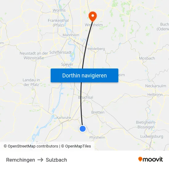 Remchingen to Sulzbach map