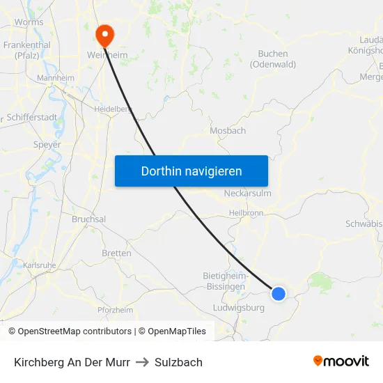 Kirchberg An Der Murr to Sulzbach map