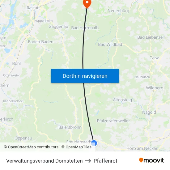 Verwaltungsverband Dornstetten to Pfaffenrot map