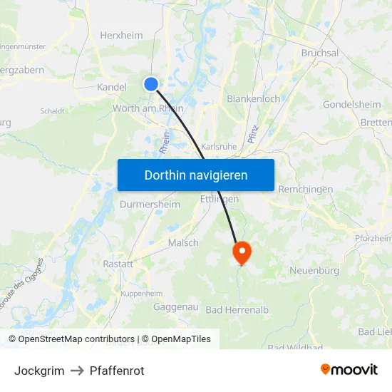 Jockgrim to Pfaffenrot map