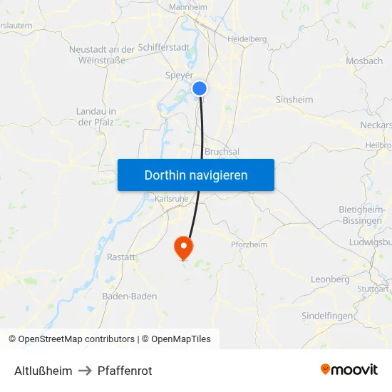Altlußheim to Pfaffenrot map