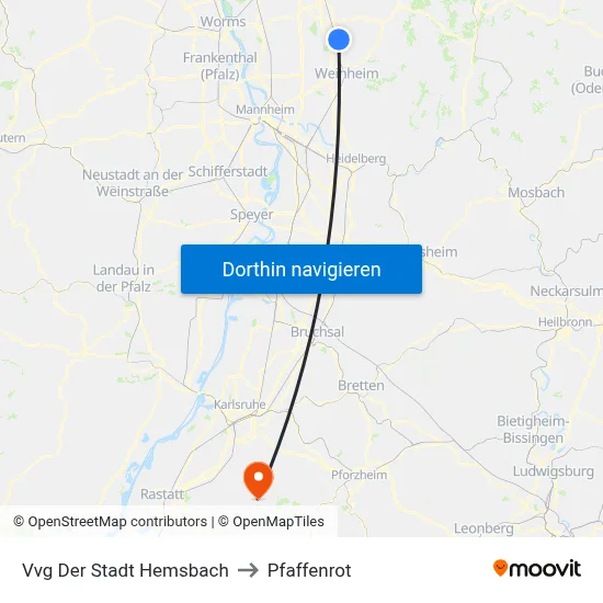 Vvg Der Stadt Hemsbach to Pfaffenrot map