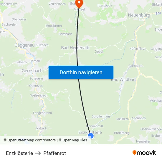 Enzklösterle to Pfaffenrot map