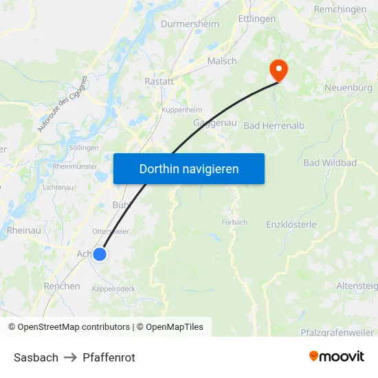 Sasbach to Pfaffenrot map
