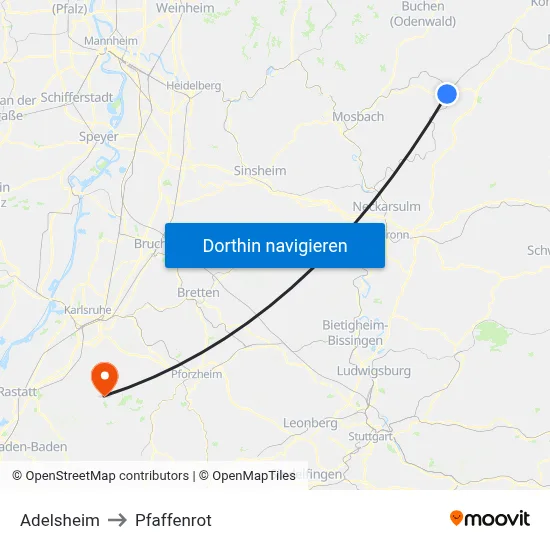 Adelsheim to Pfaffenrot map