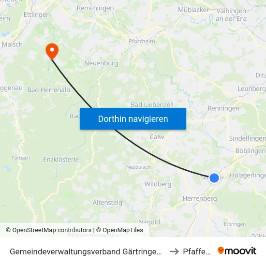 Gemeindeverwaltungsverband Gärtringen/Ehningen to Pfaffenrot map