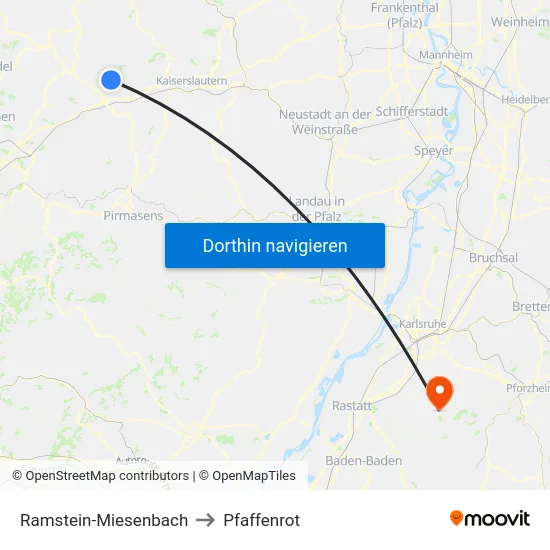 Ramstein-Miesenbach to Pfaffenrot map
