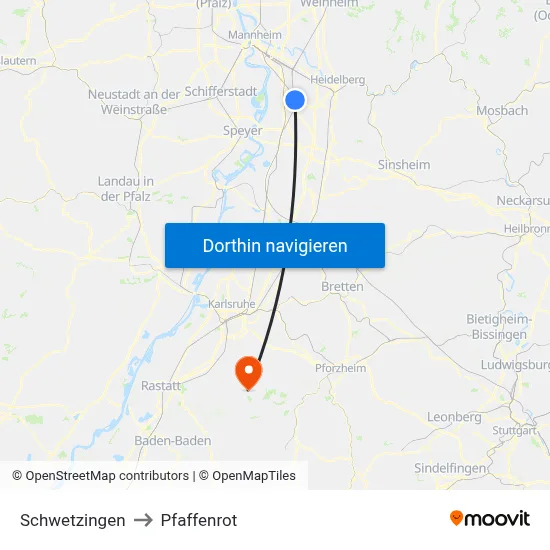 Schwetzingen to Pfaffenrot map