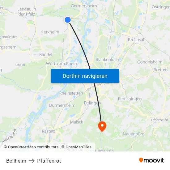 Bellheim to Pfaffenrot map