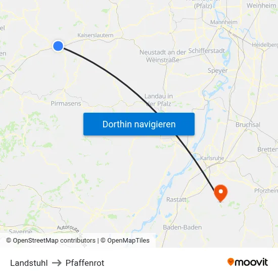 Landstuhl to Pfaffenrot map