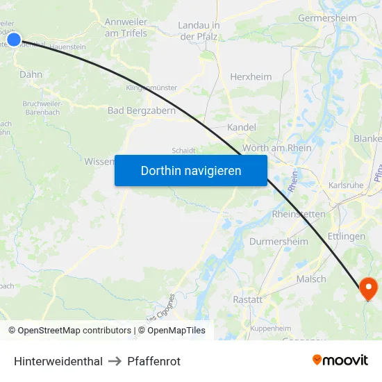 Hinterweidenthal to Pfaffenrot map