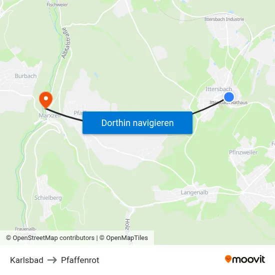 Karlsbad to Pfaffenrot map