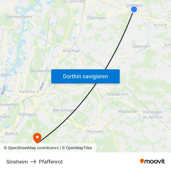 Sinsheim to Pfaffenrot map