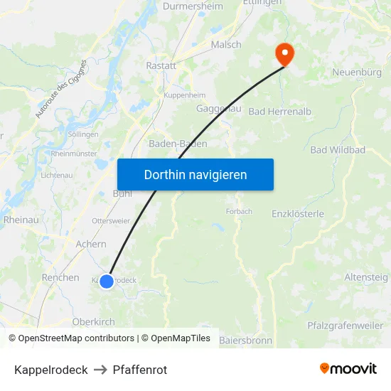 Kappelrodeck to Pfaffenrot map