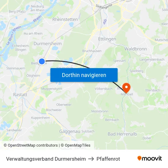 Verwaltungsverband Durmersheim to Pfaffenrot map