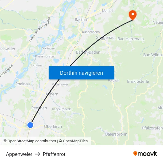 Appenweier to Pfaffenrot map