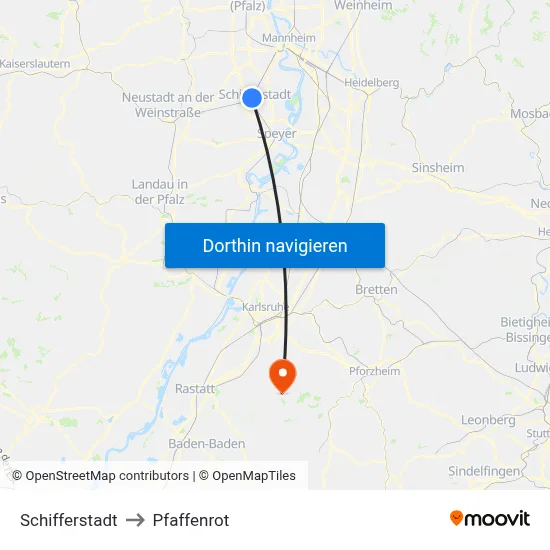 Schifferstadt to Pfaffenrot map