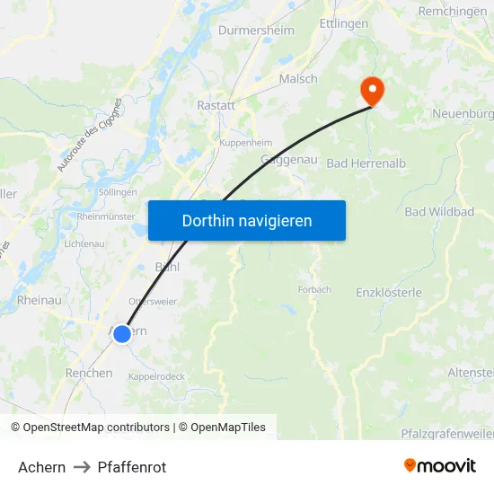 Achern to Pfaffenrot map