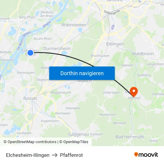 Elchesheim-Illingen to Pfaffenrot map