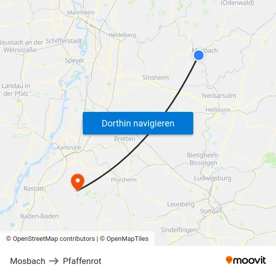 Mosbach to Pfaffenrot map