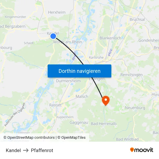 Kandel to Pfaffenrot map