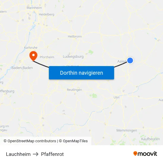 Lauchheim to Pfaffenrot map