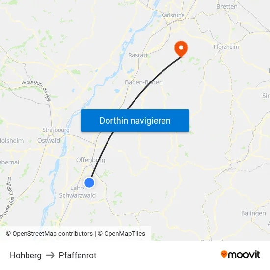 Hohberg to Pfaffenrot map