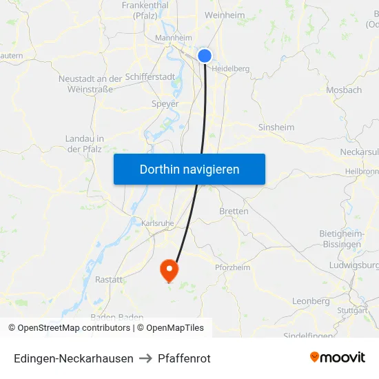 Edingen-Neckarhausen to Pfaffenrot map
