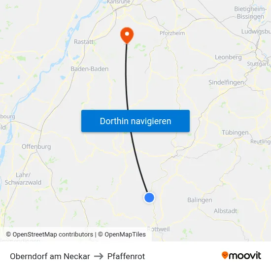 Oberndorf am Neckar to Pfaffenrot map