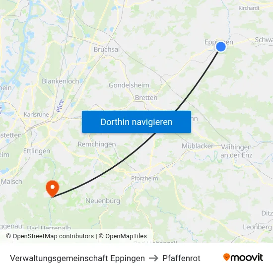 Verwaltungsgemeinschaft Eppingen to Pfaffenrot map