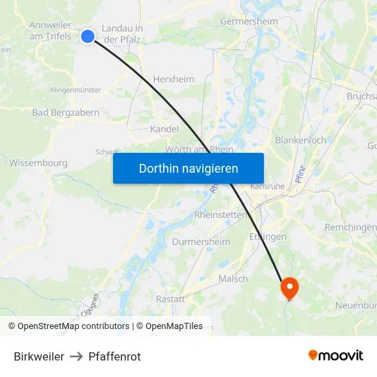 Birkweiler to Pfaffenrot map