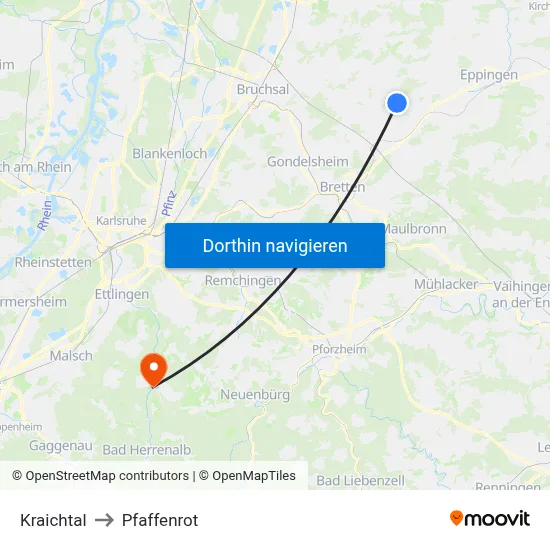 Kraichtal to Pfaffenrot map