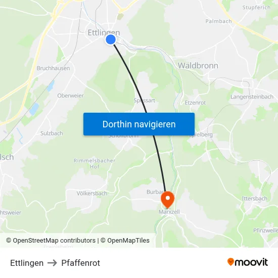 Ettlingen to Pfaffenrot map