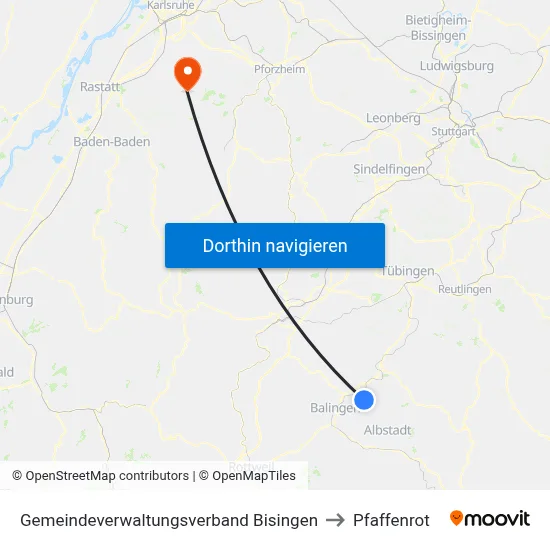 Gemeindeverwaltungsverband Bisingen to Pfaffenrot map