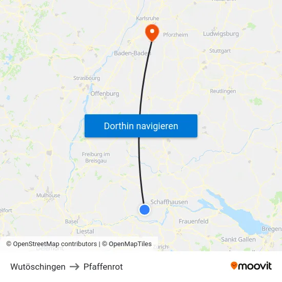 Wutöschingen to Pfaffenrot map