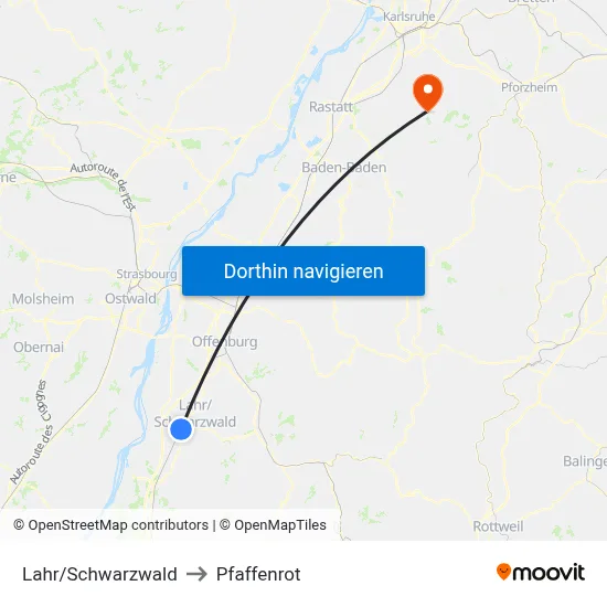 Lahr/Schwarzwald to Pfaffenrot map