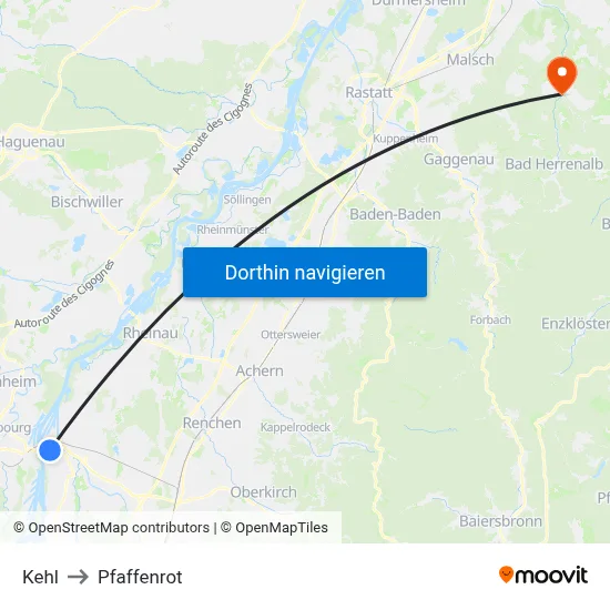 Kehl to Pfaffenrot map