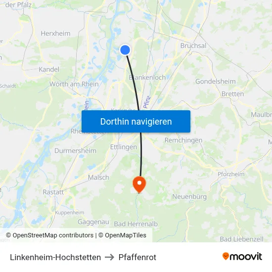 Linkenheim-Hochstetten to Pfaffenrot map
