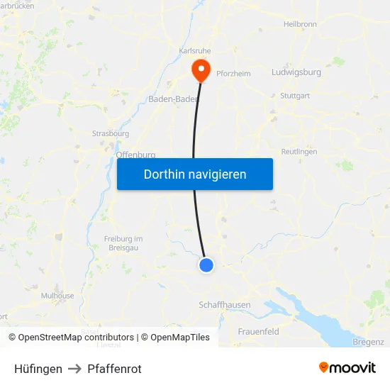 Hüfingen to Pfaffenrot map