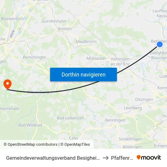 Gemeindeverwaltungsverband Besigheim to Pfaffenrot map