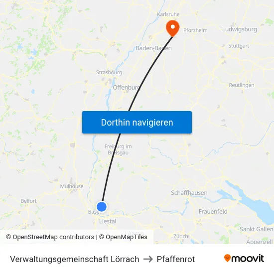 Verwaltungsgemeinschaft Lörrach to Pfaffenrot map