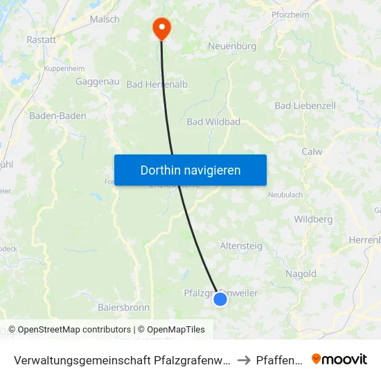 Verwaltungsgemeinschaft Pfalzgrafenweiler to Pfaffenrot map