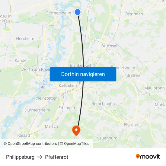 Philippsburg to Pfaffenrot map