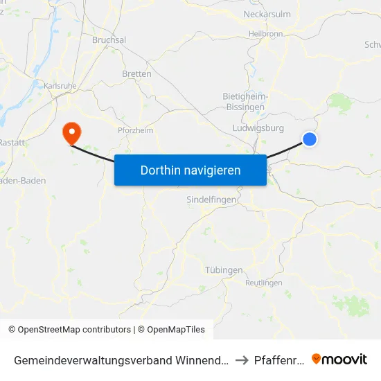 Gemeindeverwaltungsverband Winnenden to Pfaffenrot map