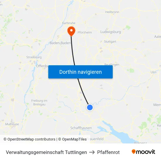Verwaltungsgemeinschaft Tuttlingen to Pfaffenrot map