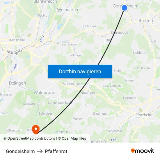 Gondelsheim to Pfaffenrot map