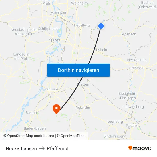 Neckarhausen to Pfaffenrot map