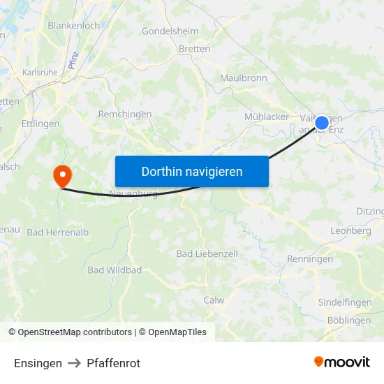 Ensingen to Pfaffenrot map