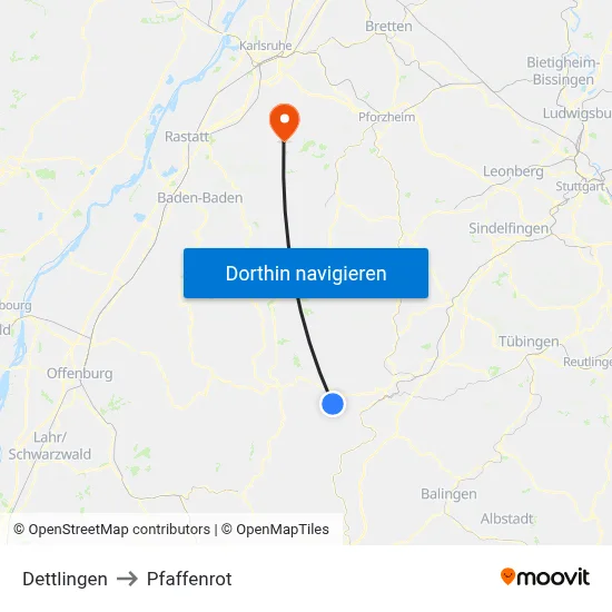 Dettlingen to Pfaffenrot map