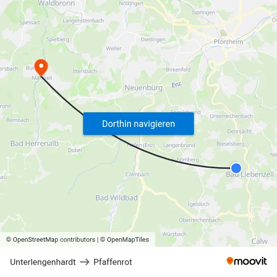 Unterlengenhardt to Pfaffenrot map